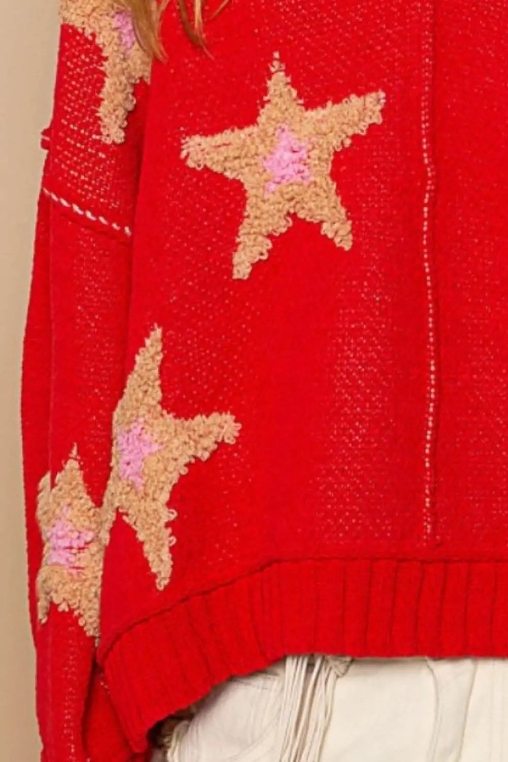 V-neck star patch sweater for women - Love Salve